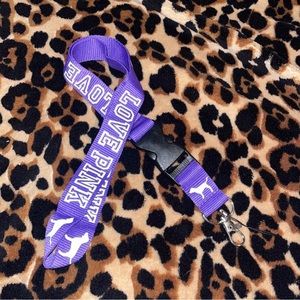 Purple PINK brand keychain.